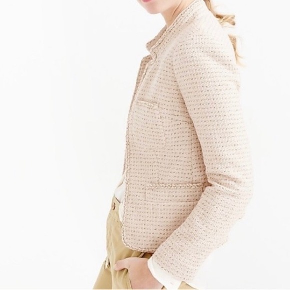JCrew Tweed Blazer with Metallic Thread size 0 cream beige‎ classic elegant - Picture 4 of 15